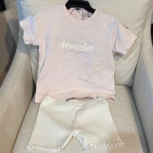 Moncler Light Pink Tee and Off-White Shorts Set